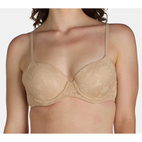 No Boundaries Womens All-Over Lace Push-Up Bra Toasted Almond/Buff Nude Size 34B - Picture 9 of 9